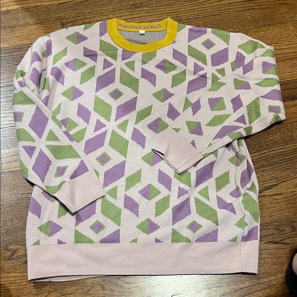 Splendid Geometric Crewneck Sweater in Purple and Green